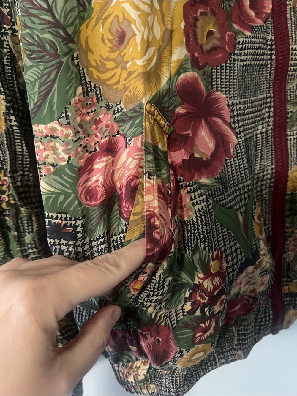 Vintage 90s Bogari Floral 100% Silk Zip Up Bomber Jacket Size Medium - Picture 5 of 8